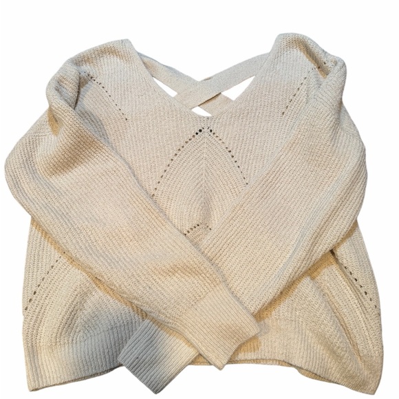 Cream V-Neck Knit Sweater - Picture 6 of 8
